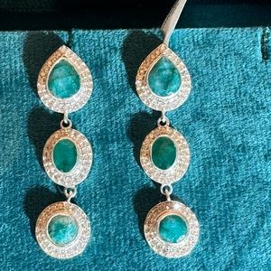 Emerald and 925 Sterling Silver Earrings. NWT